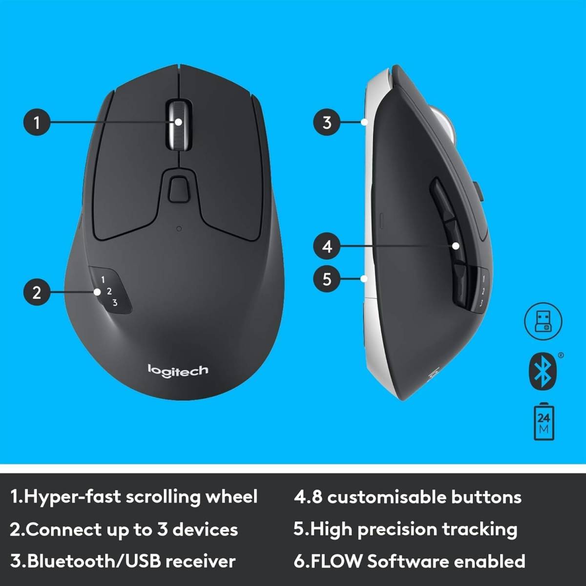Logitech MK850 Performance Wireless Keyboard and Mouse Combo, Multi-Device, Multi-OS, Seamless Switching, Powerful Multitasking