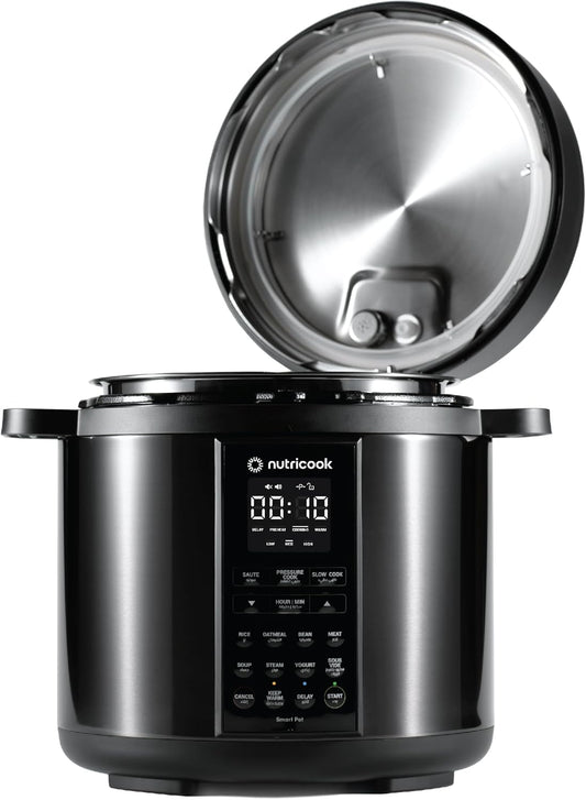 Nutricook Smart Pot 2 Rice Cooker, Steamer, Sauté Pot, Yogurt Maker & More,9 In 1 Electric Pressure Cooker, Slow Cooker,6 Liters, 12 Smart Programs With New Smart Lid