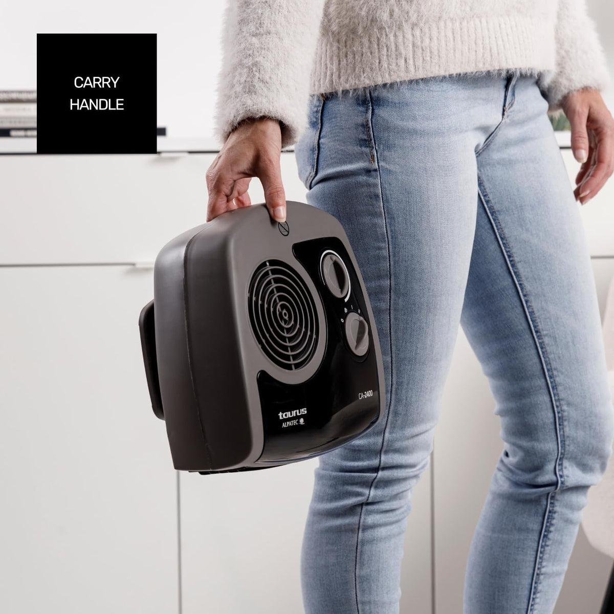 Taurus CA2400 Fan Heater, 2400 W, 2 Heating Power, Cold Air Fan, Adjustable Thermostat, Compact, Grey
