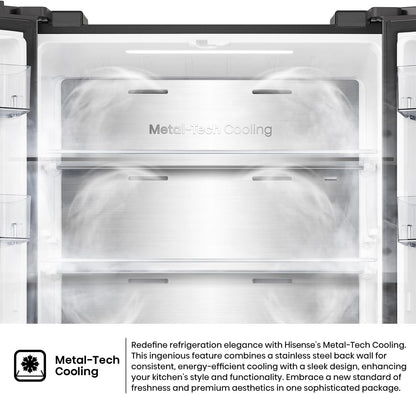 Hisense RQ5G470SBB3 - Cross Door American 457L Freezer Fridge, My Fresh Choice, Dual-Tech Cooling, Bottom Cooling System, Black Glass, 1 Year Full & 5 Years Compressor Warranty