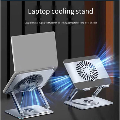 Laptop Stand laptops with 360°Rotating Base and Removable Magnetic Cooling Fan, Dual Pivot Fully Foldable and Adjustable
