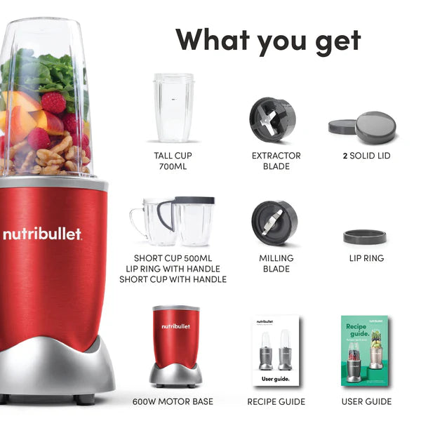 Nutribullet 600W Blender, Red, 9 Pcs