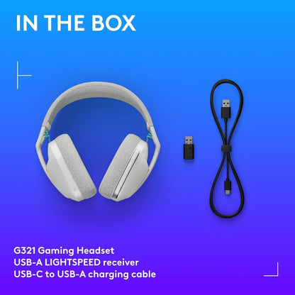 Logitech G321 LIGHTSPEED Wireless Gaming Headset – 40mm Drivers, Flip‑to‑Mute Mic, Dual Wireless (LIGHTSPEED + Bluetooth 5.2), 20+ Hours Battery, 210g Lightweight Build, White
