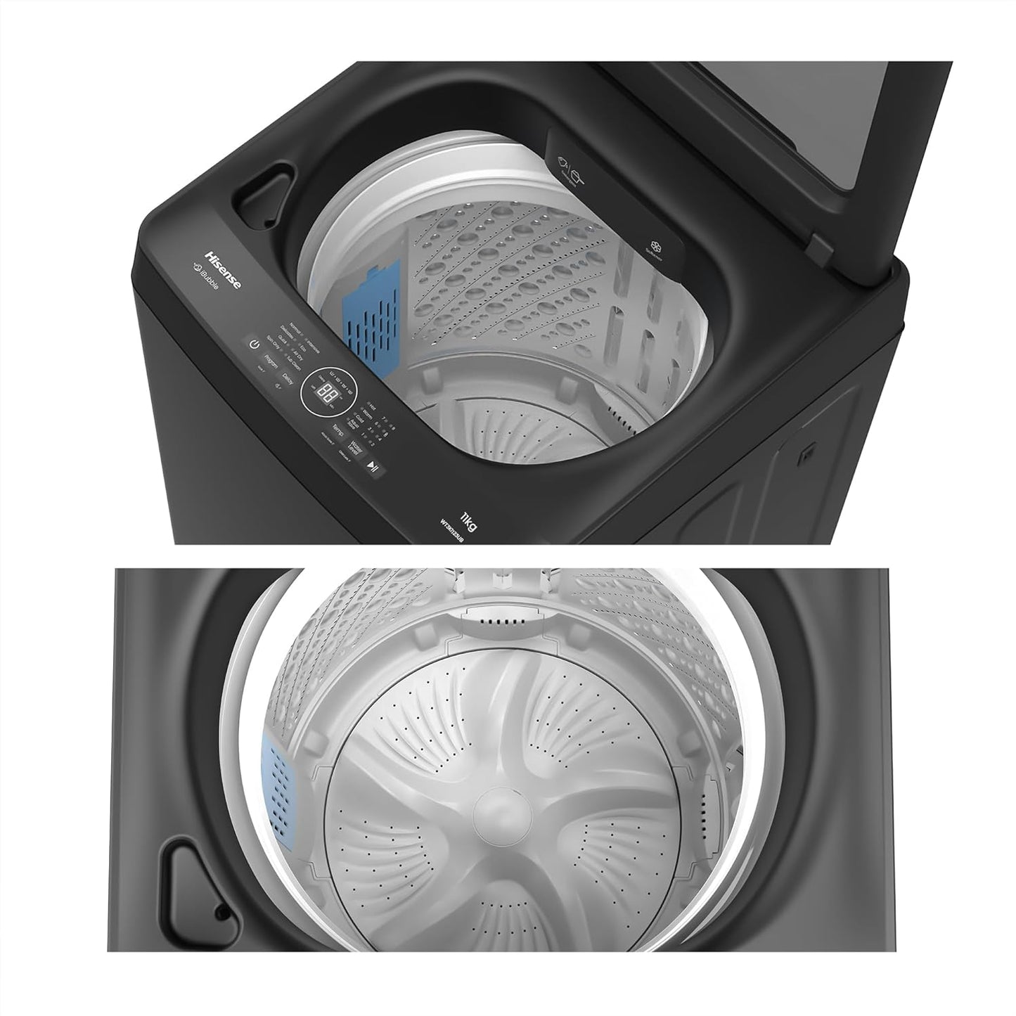 Hisense Top Load Washing Machine Bubble Clean, Aqua Save, Soak, Quick 15, Magic Filter - WT3K1123UB
