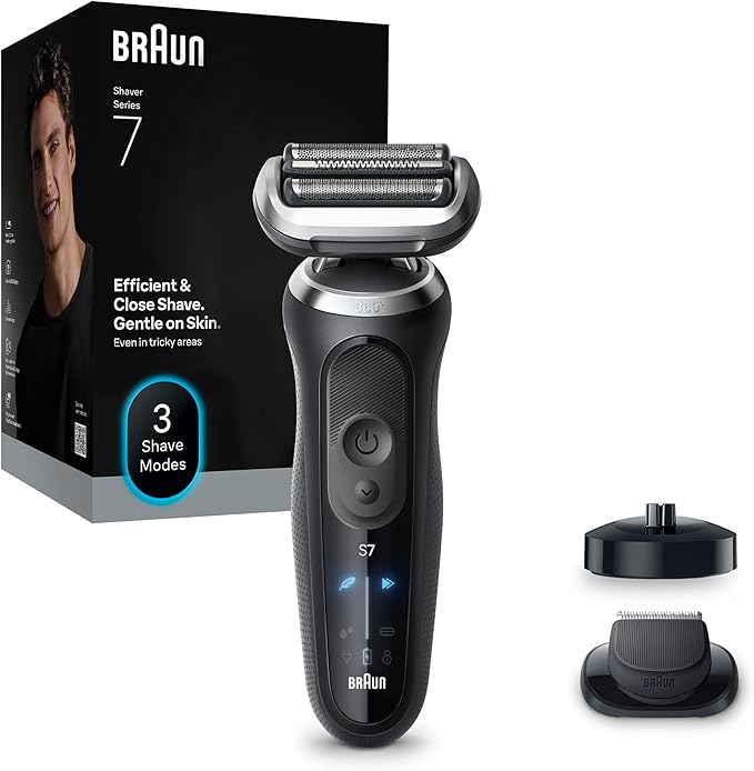 Braun Series 7 Electric Shaver, Up to 60 Minutes, Charging Stand, +1 Attachment, Wireless Wet and Dry Shaver for Men, 100% Waterproof, 72-N4200s, Black