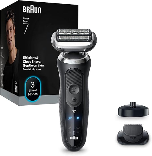 Braun Series 7 Electric Shaver, Up to 60 Minutes, Charging Stand, +1 Attachment, Wireless Wet and Dry Shaver for Men, 100% Waterproof, 72-N4200s, Black
