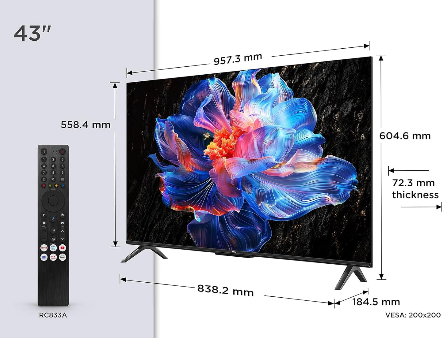 TCL 43V6C 43" 4K HDR Smart Google TV | Dolby Vision | Dolby Atmos | MEMC | AiPQ Processor
