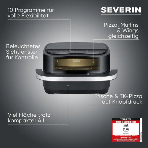 Severin 2464 4L 2100W Multi-Function Air Fryer with Pizza Programs