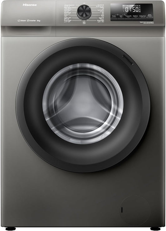 Hisense WFQP8012T 8 Kg Front Load Slim Drum Washing Machine, Inverter Motor 1200 RPM, Quick Wash, Pause & add Function, Allergy Steam Care, Titanium Grey