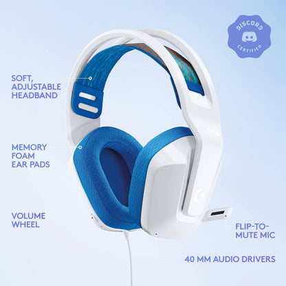 Logitech G335 Wired Gaming Headset – 40mm Drivers, Suspension Headband, Flip‑to‑Mute Mic, 240g Lightweight Build, 3.5mm Plug‑and‑Play, White