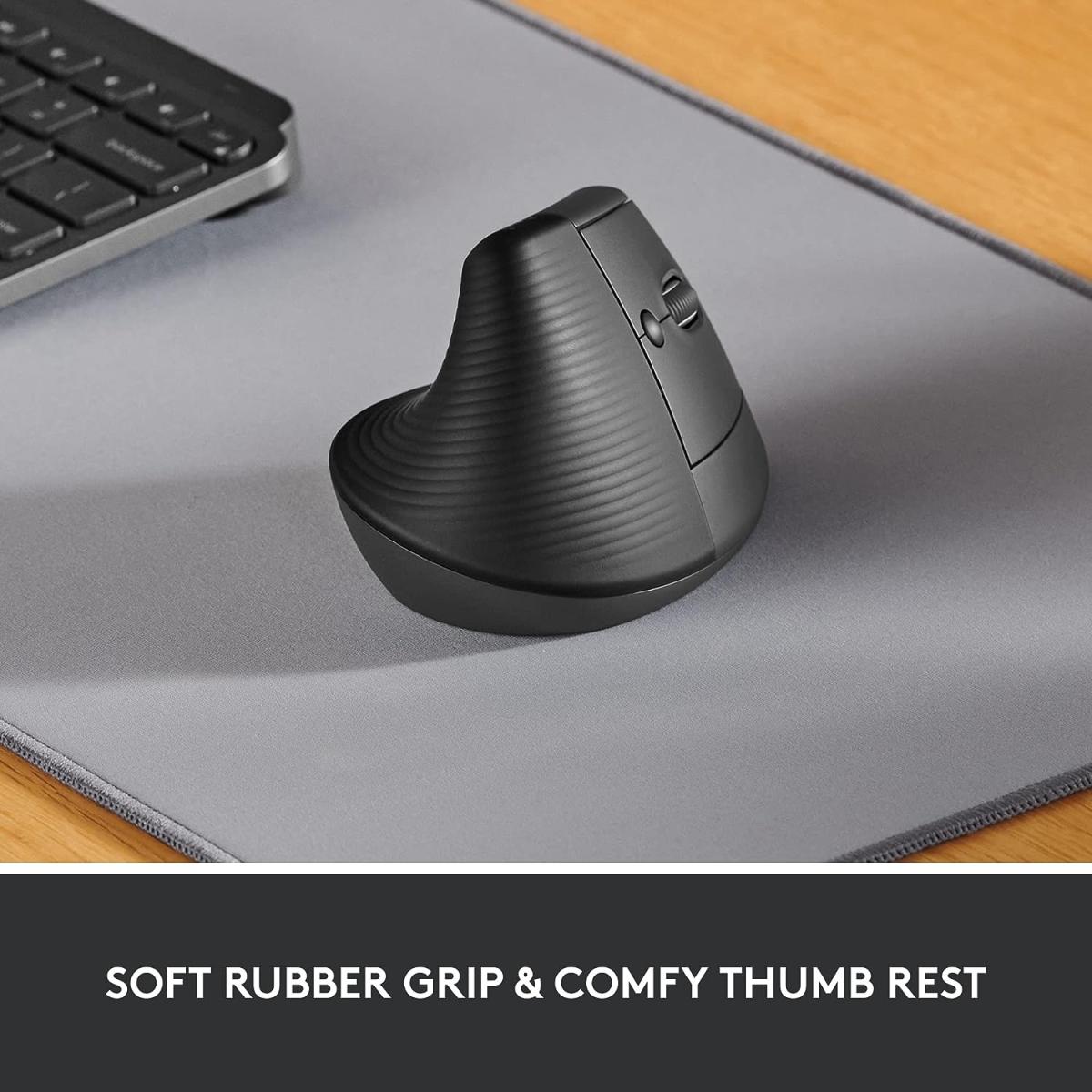 Logitech Lift Vertical Ergonomic Mouse, Wireless, Bluetooth or Logi Bolt USB receiver, Quiet clicks, 4 buttons