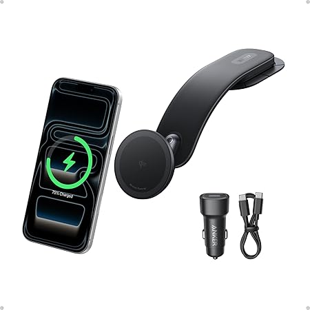 Anker MagGo Wireless Car Charger (Pad), 15W Qi2 Certified Fast Charging Car Adapter with Alloy B Strong Hold, 360° Adjustable View, For iPhone 17/16 /15/14 Series and More