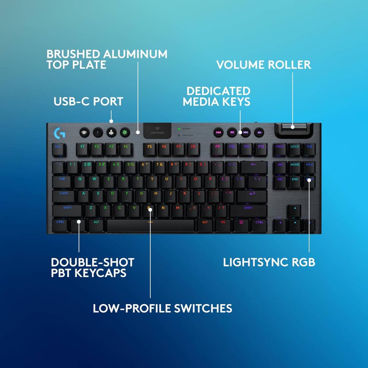 Logitech G915 X LIGHTSPEED TKL Clicky Wireless Gaming Keyboard – Clicky GL Low‑Profile Switches, Tri‑Mode Connectivity, KEYCONTROL Customization, LIGHTSYNC RGB, Aluminum Alloy Build, Black (920-012757)