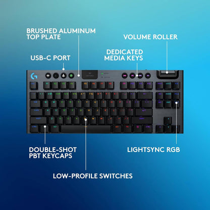Logitech G915 X LIGHTSPEED TKL Clicky Wireless Gaming Keyboard – Clicky GL Low‑Profile Switches, Tri‑Mode Connectivity, KEYCONTROL Customization, LIGHTSYNC RGB, Aluminum Alloy Build, Black (920-012757)