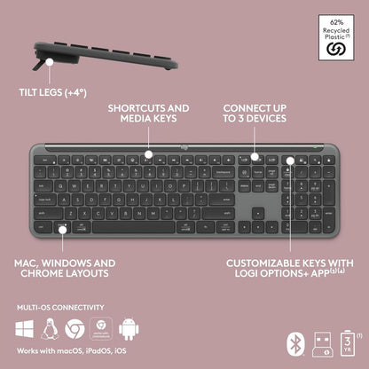Logitech Signature Slim K950 Wireless Keyboard, Sleek Design, Switch Typing Between Devices, Quiet Typing, Bluetooth, Multi-OS, Windows, Mac, Chrome - Graphite