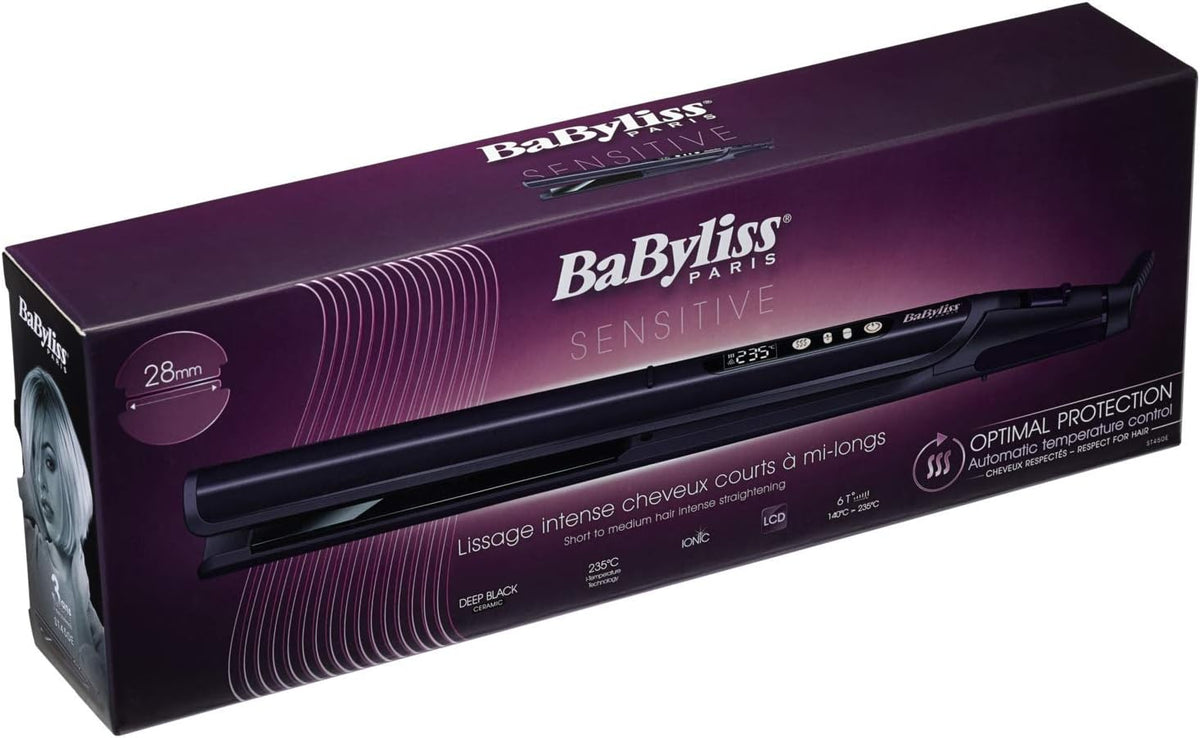 BaByliss Sensitive Hair Straightener| Wide 28mm Plates For Efficient Styling |Fast Heating Time With Sleek & Stylish Design| Advanced Technology For Precise Temperature Control ST450SDE(Black/Purple)