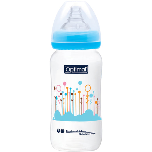OPTIMAL Wide Neck Feeding Bottle 300ml - Blue , Pink , White