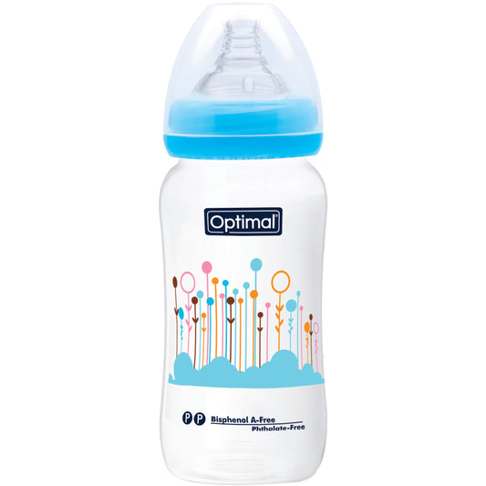 Optimal Wide Neck Feeding Bottle 300Ml Blue 'Pink 'White