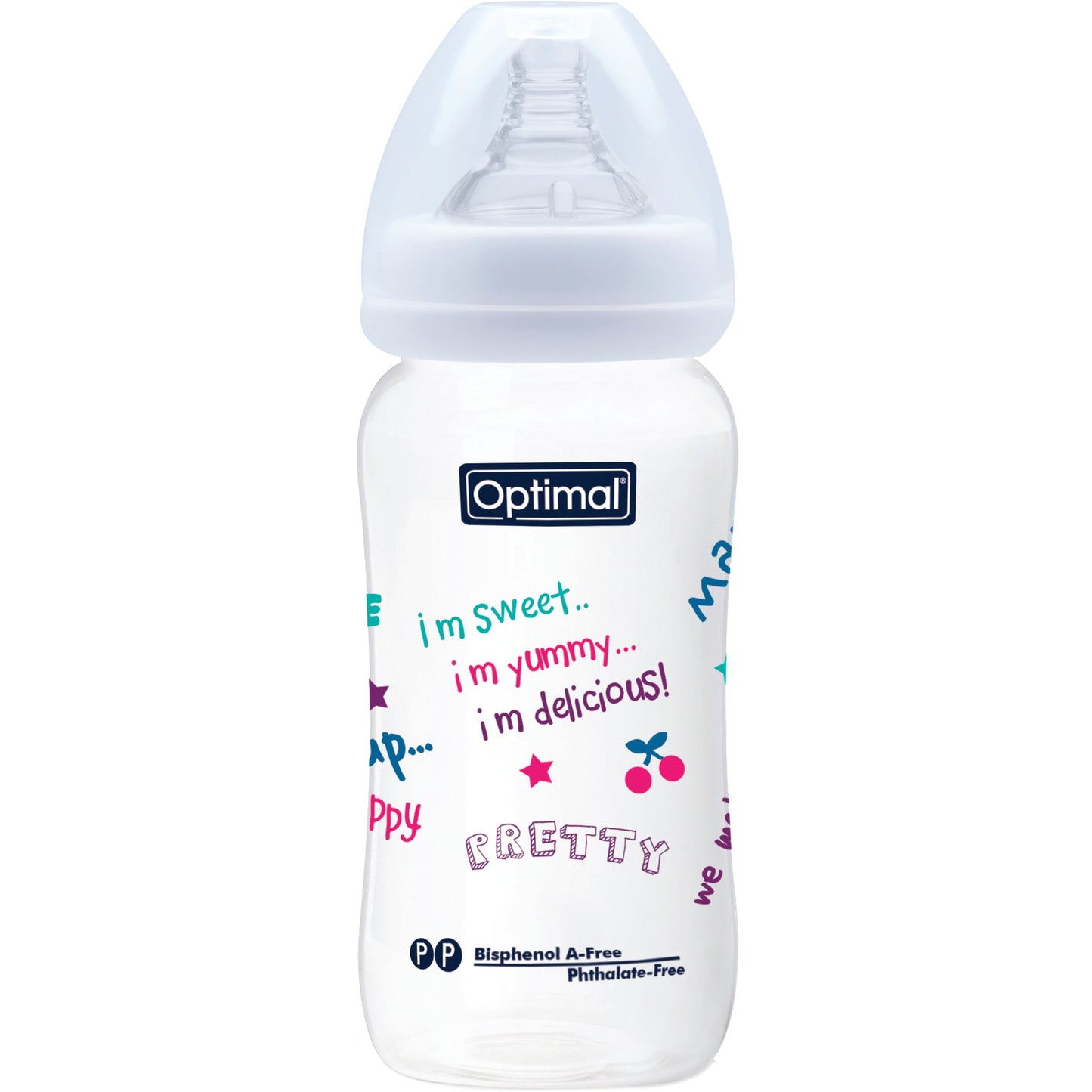 Optimal Wide Neck Feeding Bottle 300Ml Blue 'Pink 'White