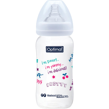 Optimal Wide Neck Feeding Bottle 300Ml Blue 'Pink 'White