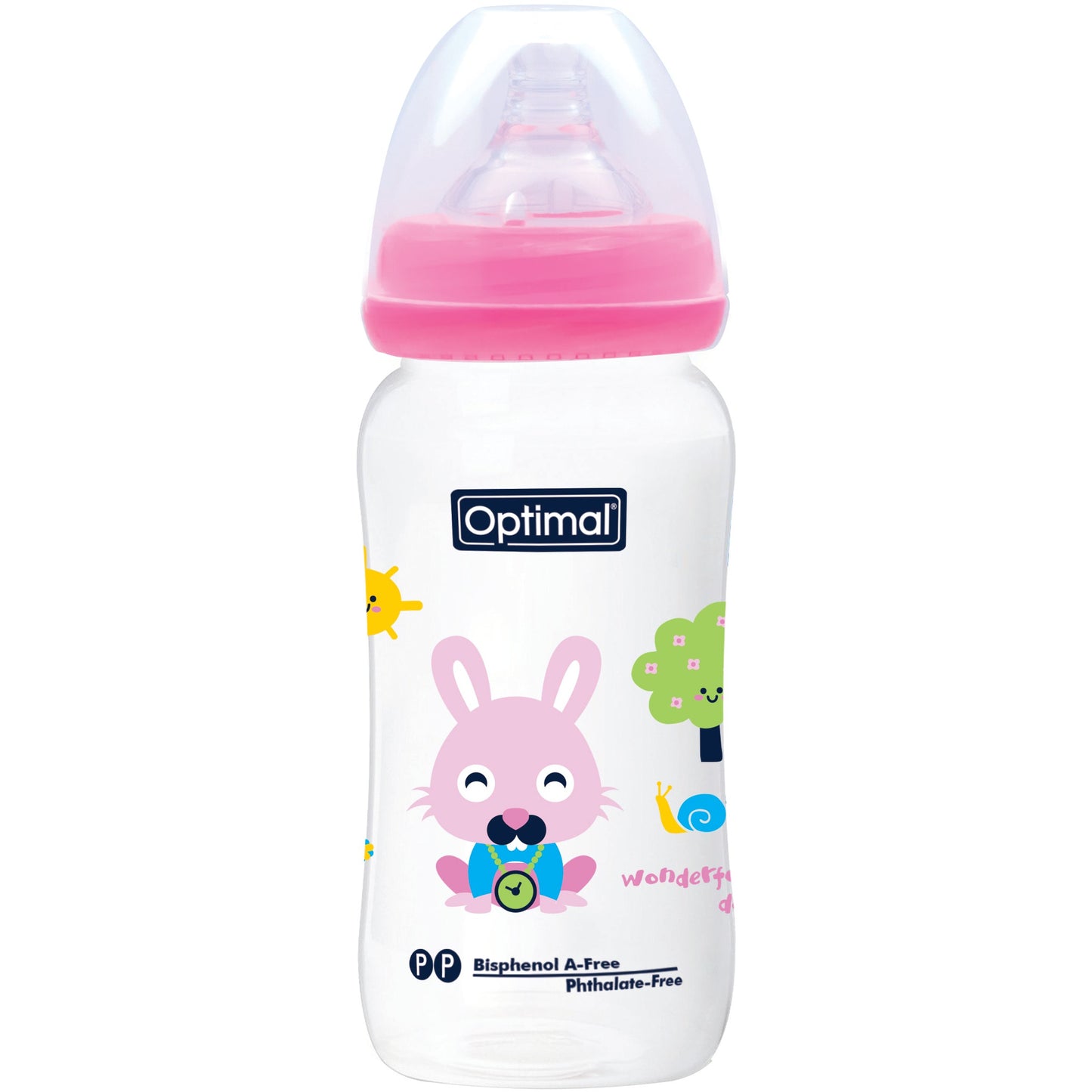OPTIMAL Wide Neck Feeding Bottle 300ml - Blue , Pink , White