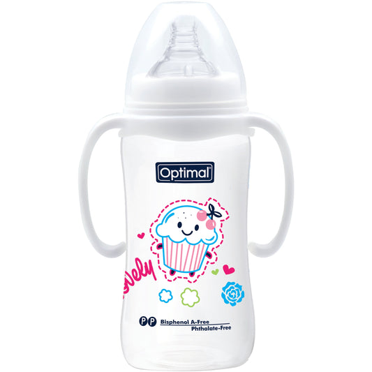 OPTIMAL with Neck Feedding Bottle with Handle 300ml - Blue , Pink , White