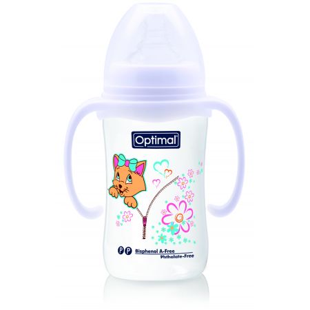 OPTIMAL with Neck Feeding Bottle with Handle 240ml - Blue , Pink , White