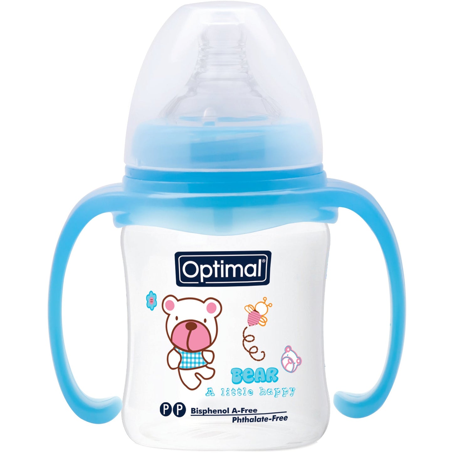 OPTIMAL w/Neck Feeding Bottle 180 ml with Handle - Blue , Pink , White