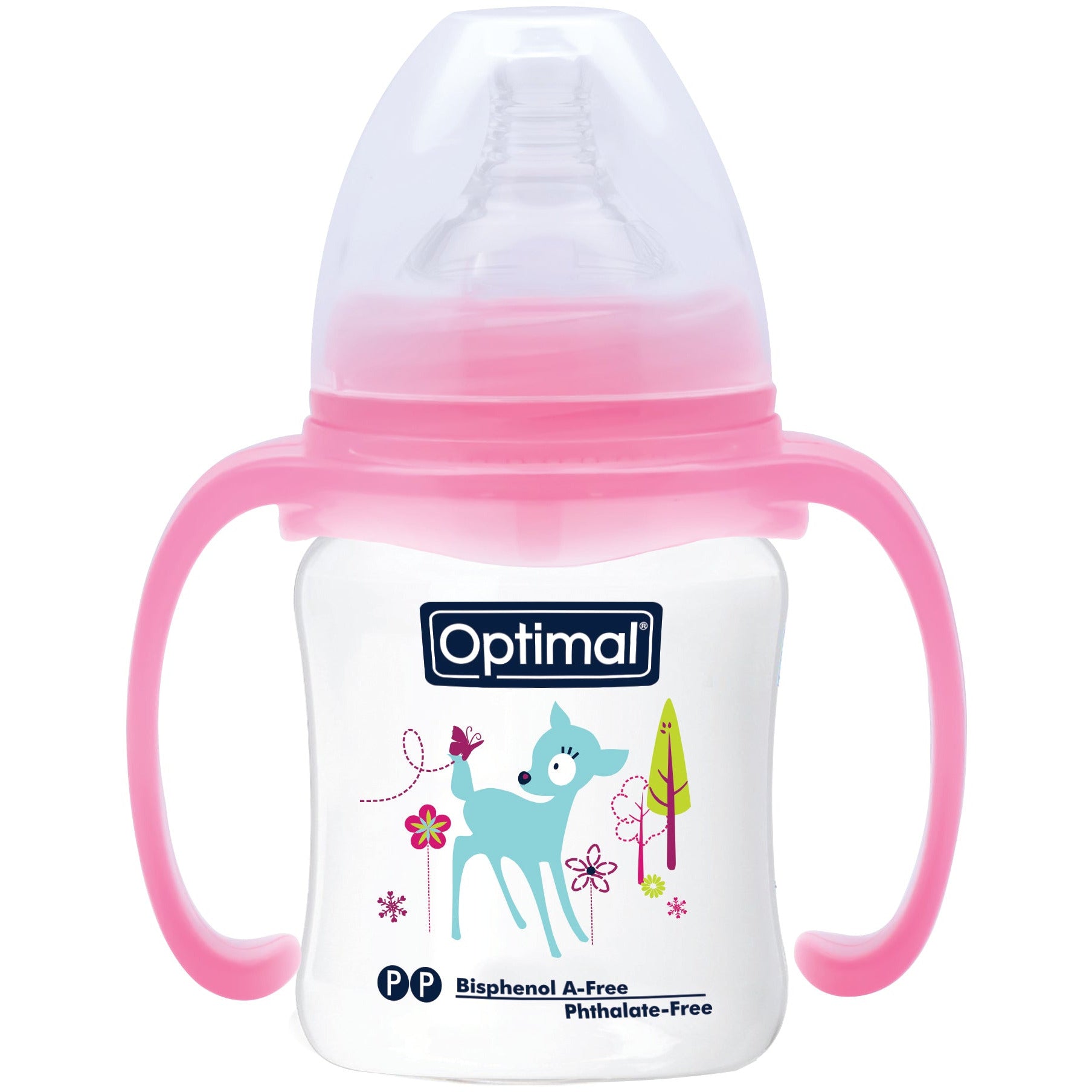 OPTIMAL w/Neck Feeding Bottle 180 ml with Handle - Blue , Pink , White