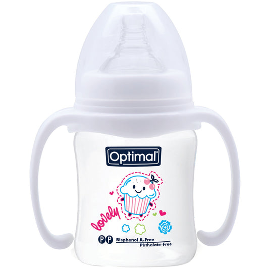 OPTIMAL w/Neck Feeding Bottle 180 ml with Handle - Blue , Pink , White