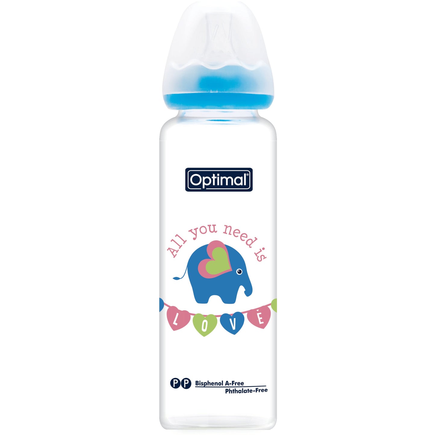 OPTIMAL Glass Feeding Bottle 240 ml - Blue , Pink , White