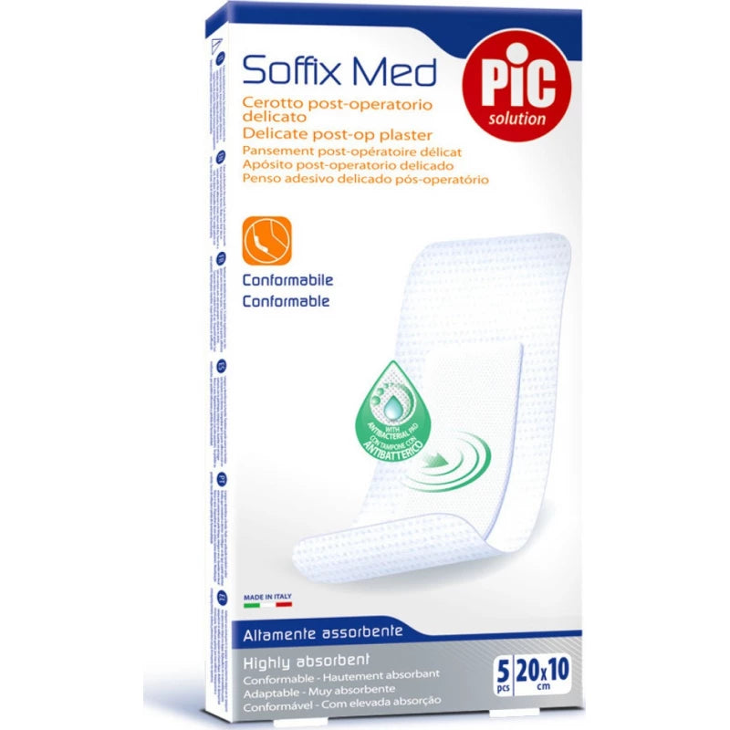 PIC SOLUTION Soffix Med Self Adhesive Gauze Dressing Pack 20cm x 10cm, 5 Pieces, Sterile Wound Care, Breathable, Highly Absorbent, Easy Application, Individually Wrapped for Hygiene