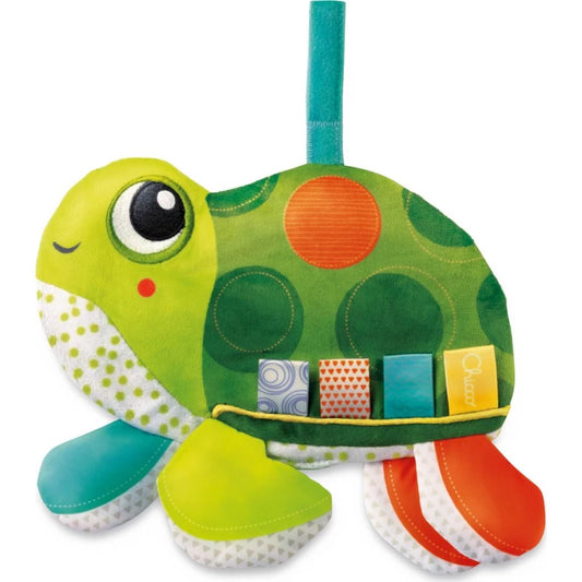 Chicco Activity Cuddle Turtle Soft Toy, Sensory Development, Textured Fabric, Pram Attachment