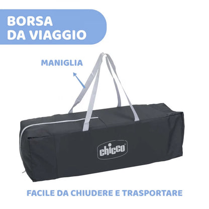 Chicco Good Night Travel Baby Crib Pegaso Blue: Portable Infant Sleep Solution for 0-4 Years Old, Includes Compact Fold & Carry Bag, Lightweight Design for Easy Travel