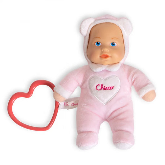 Chicco DouDou Baby 18cm Soft Plush Doll Toy Featuring Heart Teether, Gentle Pink Color, Perfect Newborn Gift. Includes Safety Tested Materials for Ages 0+. Cuddly and comforting design.