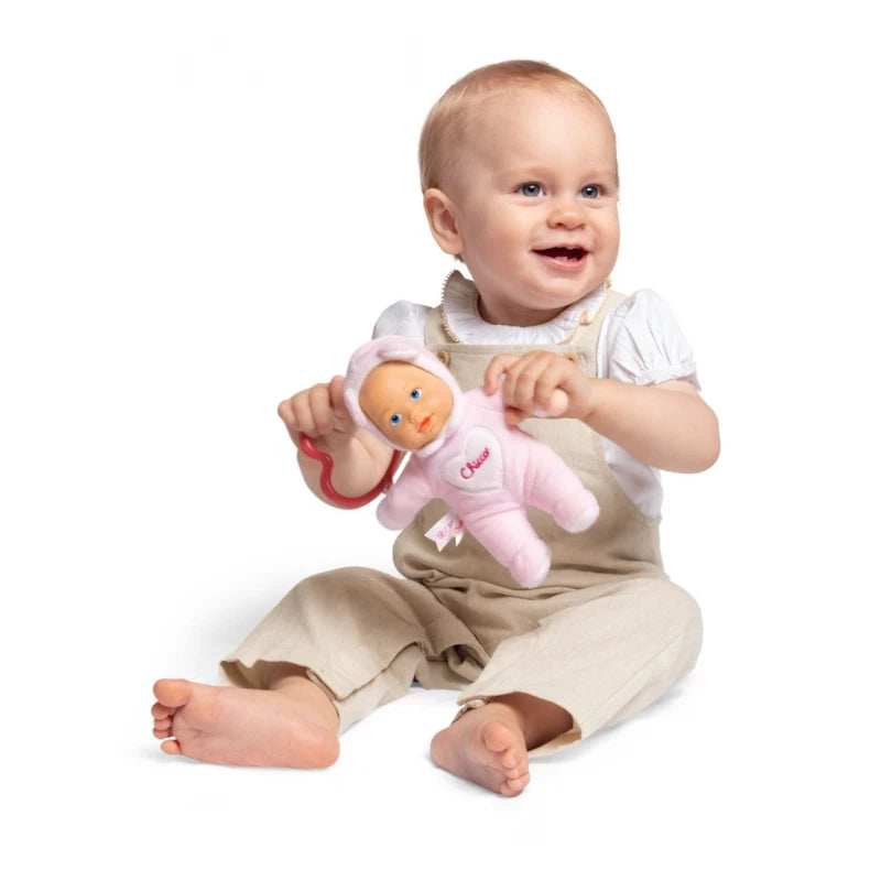 Chicco DouDou Baby 18cm Soft Plush Doll Toy Featuring Heart Teether, Gentle Pink Color, Perfect Newborn Gift. Includes Safety Tested Materials for Ages 0+. Cuddly and comforting design.