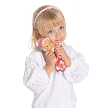 Chicco DouDou Baby 18cm Soft Plush Doll Toy Featuring Heart Teether, Gentle Pink Color, Perfect Newborn Gift. Includes Safety Tested Materials for Ages 0+. Cuddly and comforting design.