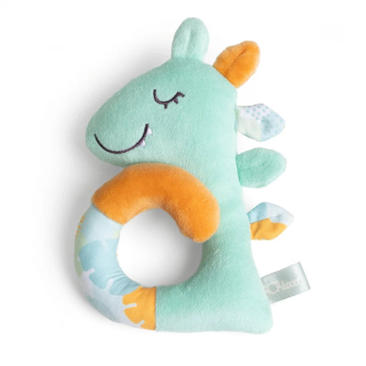 Chicco Dino Textile Rattle Toy for Stroller and Pram Soft Recycled Fabric Ages 3-24 Months