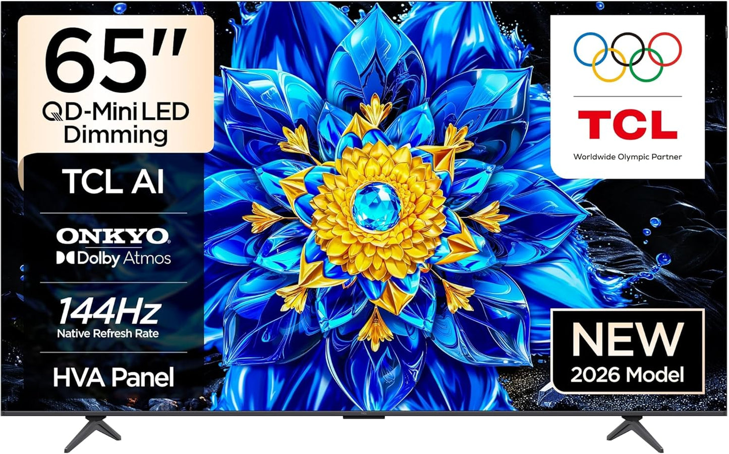TCL 65P8L Television 65 Inch Smart TV 4K QD-Mini LED Dimming Colorful Quantum Crystal HDR 10+ Gaming Google TV, 144Hz Native Refresh Rate, ONKYO 2.1 Hi-Fi, Dolby Vision Atmos, Game Master (2026 Model)