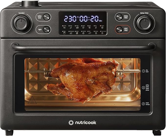 Nutricook Baker’s Oven 12-in-1 Air Fryer Toaster Oven 30L with Steam Infusion | 360° Turbo Convection, Rotisserie | Stainless steel inner cavity, countertop friendly|Beige|NC-AFTO330K|2-Year Warranty