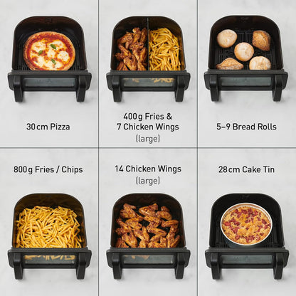 Panasonic NF-BC1000 Flex Air Fryer with Viewing Window, XL Flexible Basket, Basket Divider, 9.6L, 30°-230°C, Gentle Steam, 8 Presets, Easy Clean, Black