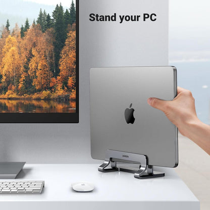 UGREEN Vertical Laptop Stand Holder for Desk Compatible with MacBook Pro, MacBook Air Stand Vertical Aluminum Adjustable for Up to 17.3 Inch Gaming Laptop, Gray