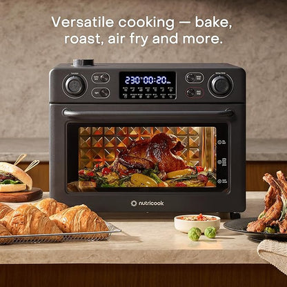 Nutricook Baker’s Oven 12-in-1 Air Fryer Toaster Oven 30L with Steam Infusion | 360° Turbo Convection, Rotisserie | Stainless steel inner cavity, countertop friendly|Beige|NC-AFTO330K|2-Year Warranty