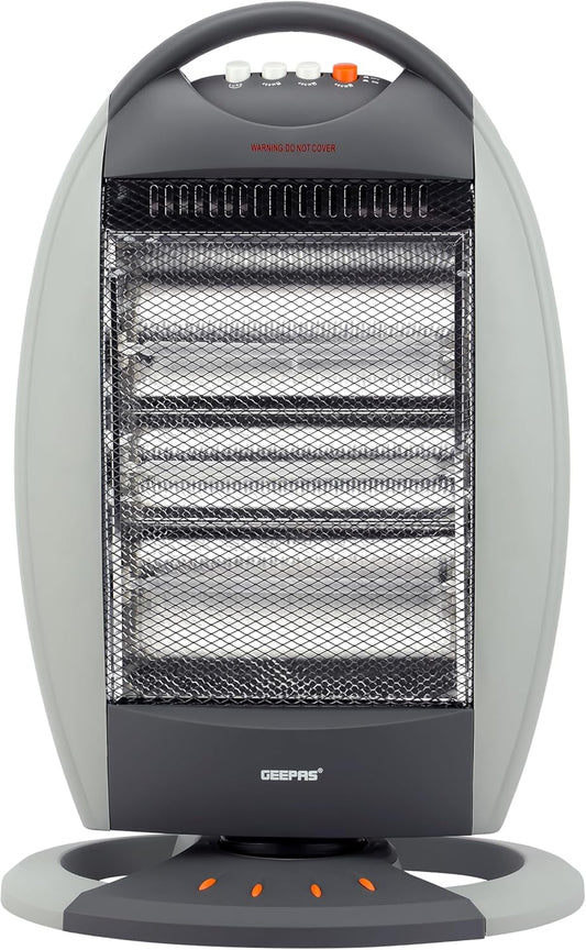 Geepas GHH9107 Halogen Heater – 1200W / 800W / 400W Power Settings, Auto-Rolling Function