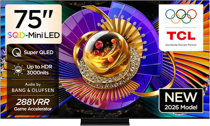TCL 75C7L Television 75 Inch Smart TV 4K SQD-Mini LED Super Colorful Quantum High HDR Gaming Google TV, 144Hz Native Refresh Rate, Audio by Bang & Olufsen, Dolby Atmos, Game Master (2026 Model)