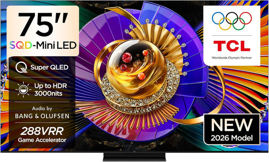 TCL 75C7L Television 75 Inch Smart TV 4K SQD-Mini LED Super Colorful Quantum High HDR Gaming Google TV, 144Hz Native Refresh Rate, Audio by Bang & Olufsen, Dolby Atmos, Game Master (2026 Model)