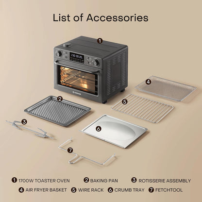 Nutricook Baker’s Oven 12-in-1 Air Fryer Toaster Oven 30L with Steam Infusion | 360° Turbo Convection, Rotisserie | Stainless steel inner cavity, countertop friendly|Beige|NC-AFTO330K|2-Year Warranty