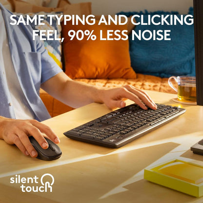 Logitech MK295 Arabic Version Wireless Mouse & Keyboard Combo with SilentTouch Technology, Full Numpad, Advanced Optical Tracking, Lag-Free Wireless, 90% Less Noise - Graphite