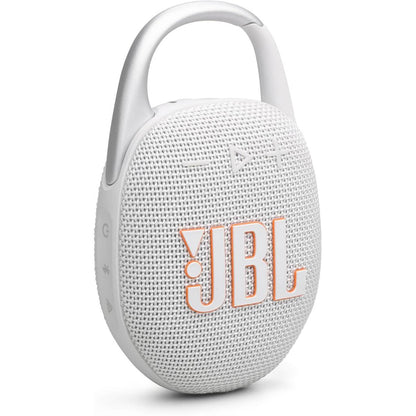 JBL Clip 5 - Ultra-Portable, Waterproof & Dustproof Bluetooth Speaker, Big Pro Sound with Punchy bass, Integrated Carabiner, Up to 12 Hours of Play, Made in Part with Recycled Materials (White)
