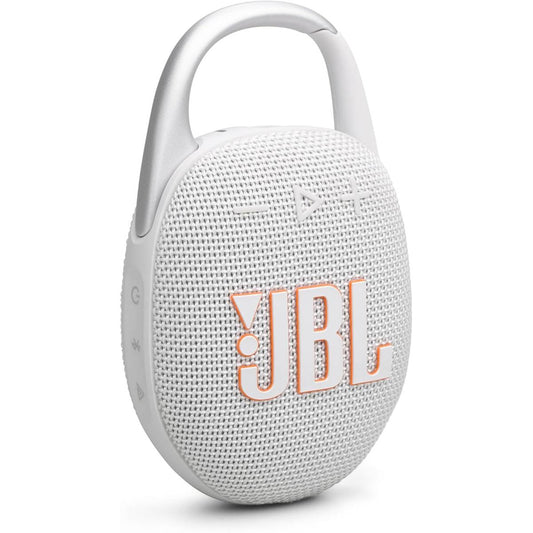 JBL Clip 5 - Ultra-Portable, Waterproof & Dustproof Bluetooth Speaker, Big Pro Sound with Punchy bass, Integrated Carabiner, Up to 12 Hours of Play, Made in Part with Recycled Materials (White)